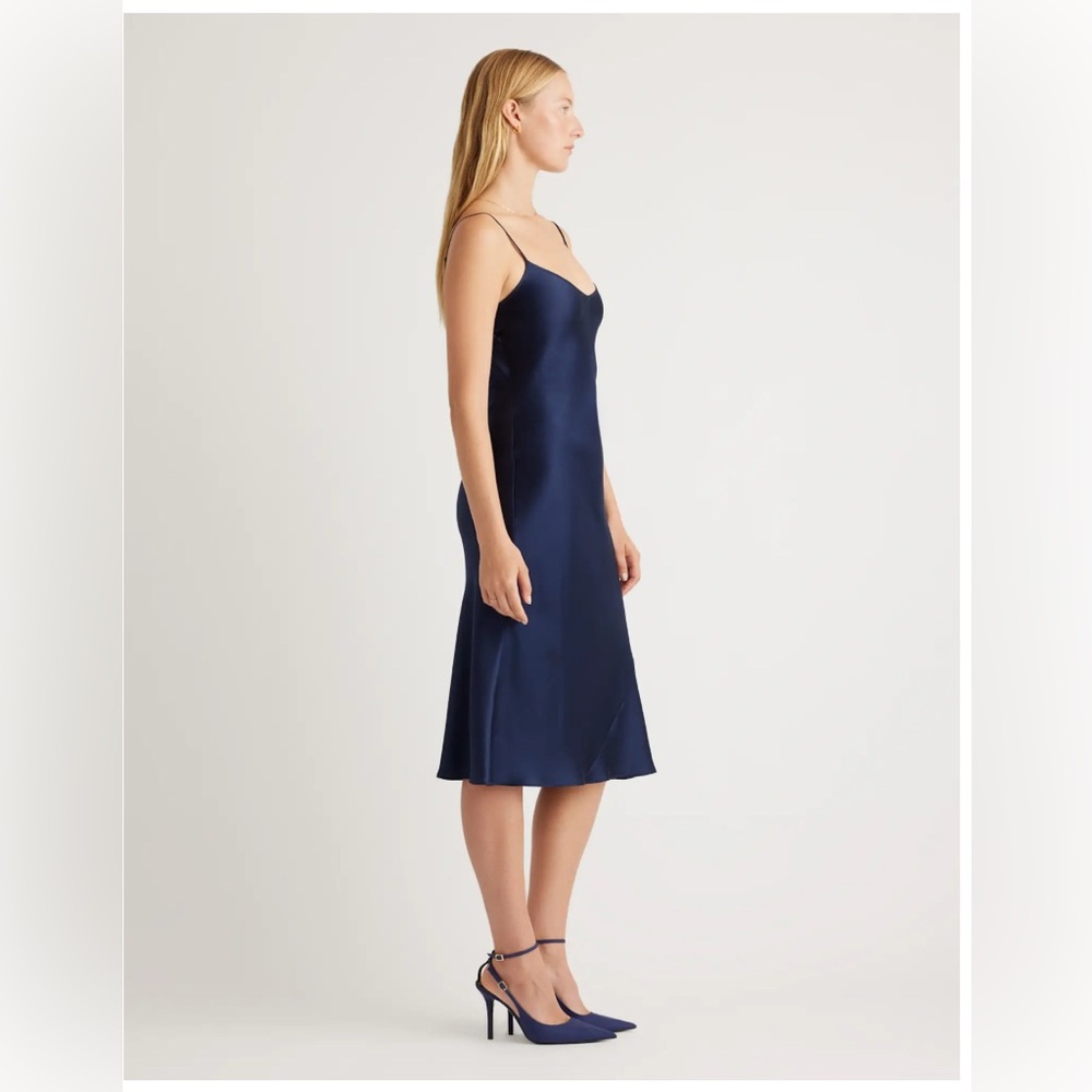 Blue 100% Washable Silk Slip Dress - Picture 3 of 4